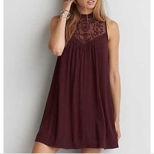 AEO LACE PANEL MOCK NECK DRESS
